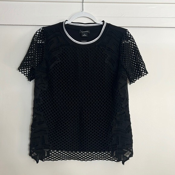 Trouve Mesh Embroidered Black T-Shirt Top Size: XS - Picture 1 of 11